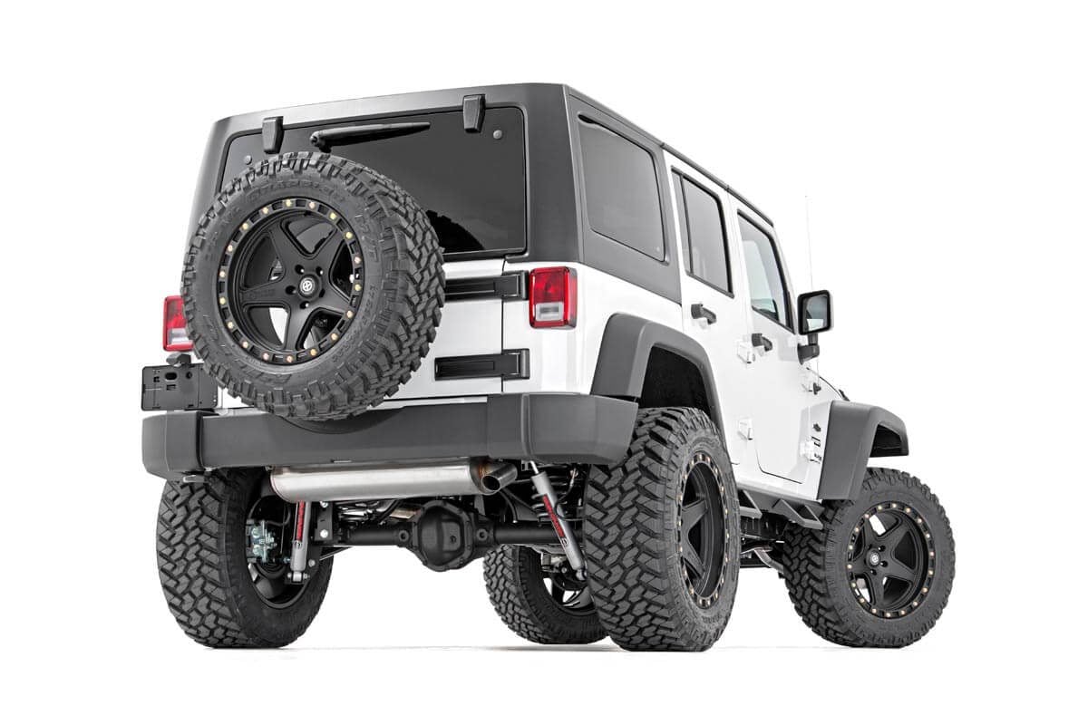 Jeep Wrangler Unlimited Contoured Drop Steps - 4 Door - Rough Country - Drop step design - Textured Black - '07-'18